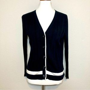 LIZ BAKER Knit Button Down Black & White Sweater Cardigan Medium Petite